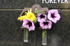 Closeup: Specially designed columbaria niche vases integrate with Kootenay Monument Columbaria.