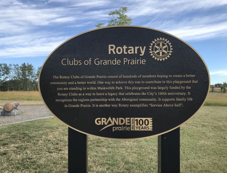 100 plaques supplied by Kootenay Monument Installations for the  City of Grande Prairie's 100th Anniversary